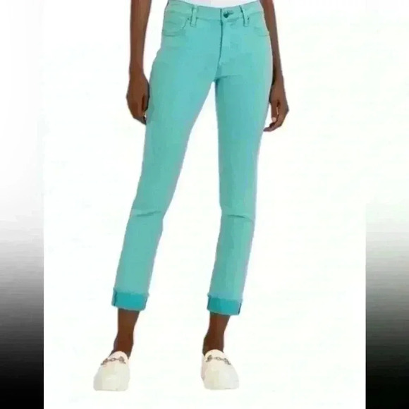 KUT  FROM THE KLOTH AMY AQUA STRAIGHT LEG CROPPED ROLLED CUFFED HEM SZ. 8 - Picture 1 of 9